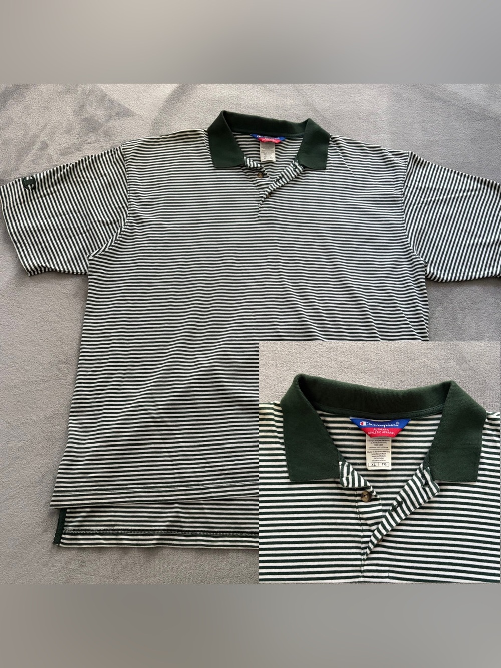 Champion Men's Dark Green & White Striped Polo